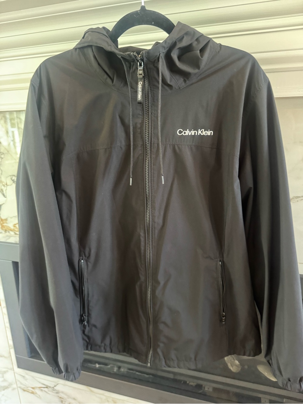 Calvin Klein Black Hooded Windbreaker with Logo